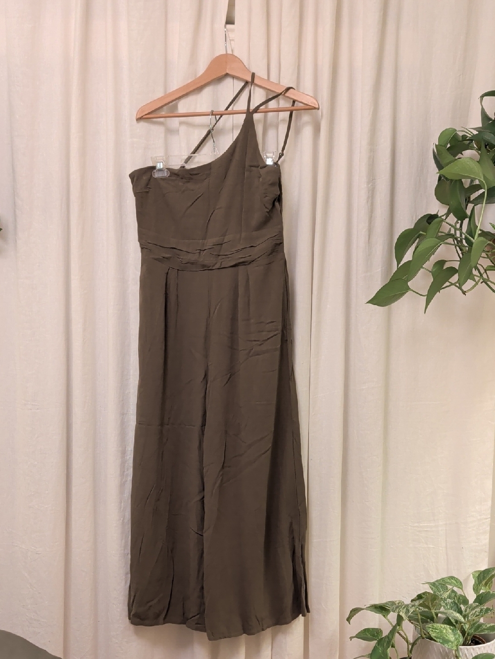 Olive Asymmetrical Linen Jumpsuit